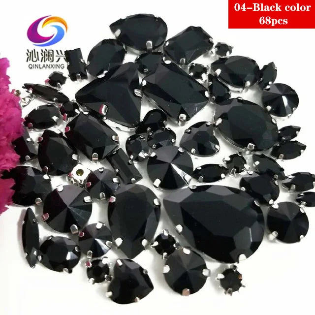 68Pcs Mix Crystal Sliver Claw Setting Rhinestones Sewing Clothe For Needlework Stone DIY Sew On Wedding Dress Shoes Bags