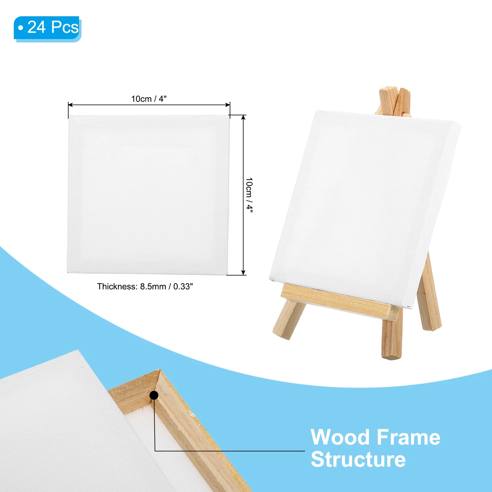 12/24Pcs Mini Canvas Board and Mini Wood Easel Set Art Artist Stationery Kids Gift Supplies for Home School DIY Drawing Painting