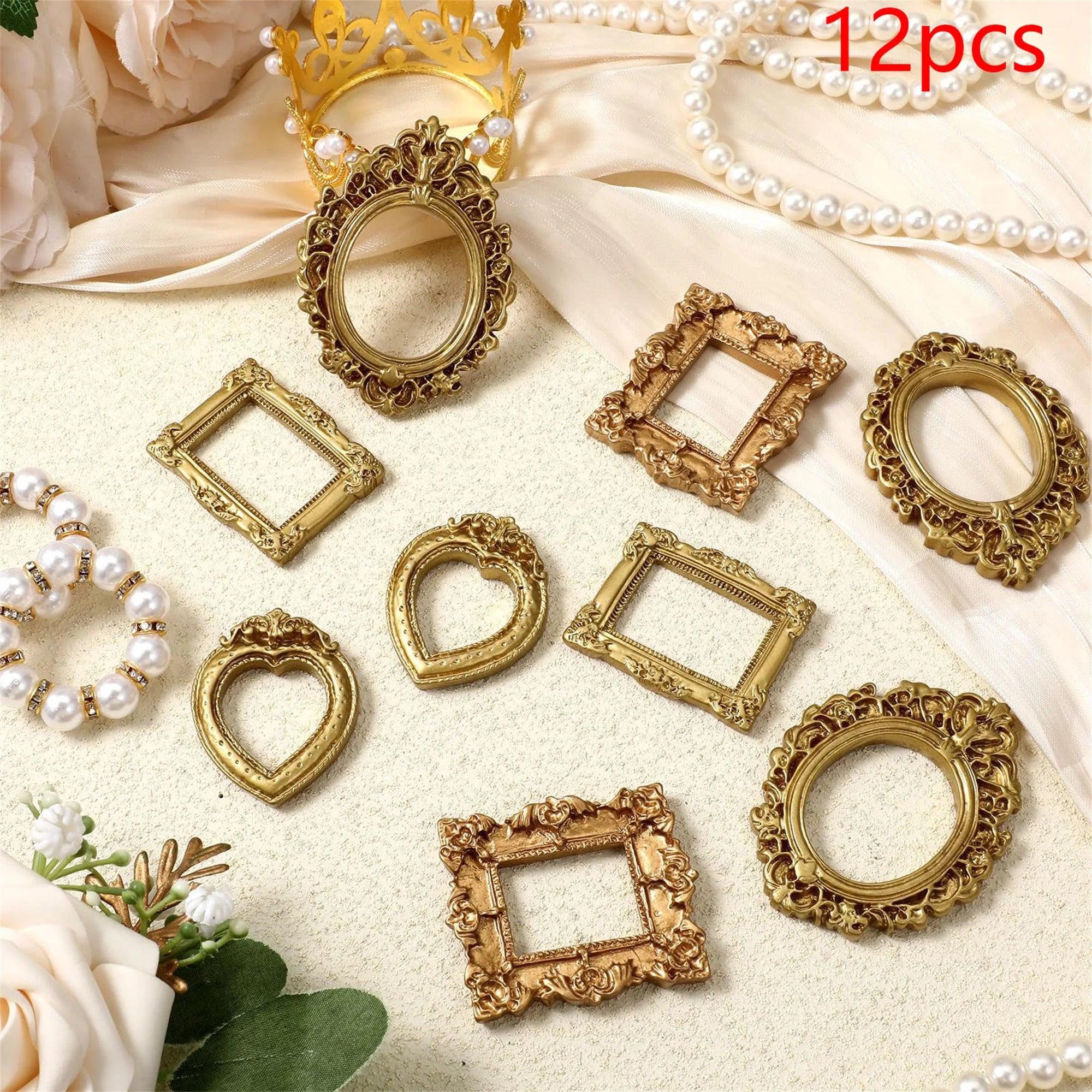 Set of 12 Mini Baroque Vintage Hanging Photo Frames for Wall Decor - Elegant Home Picture Frame Collection