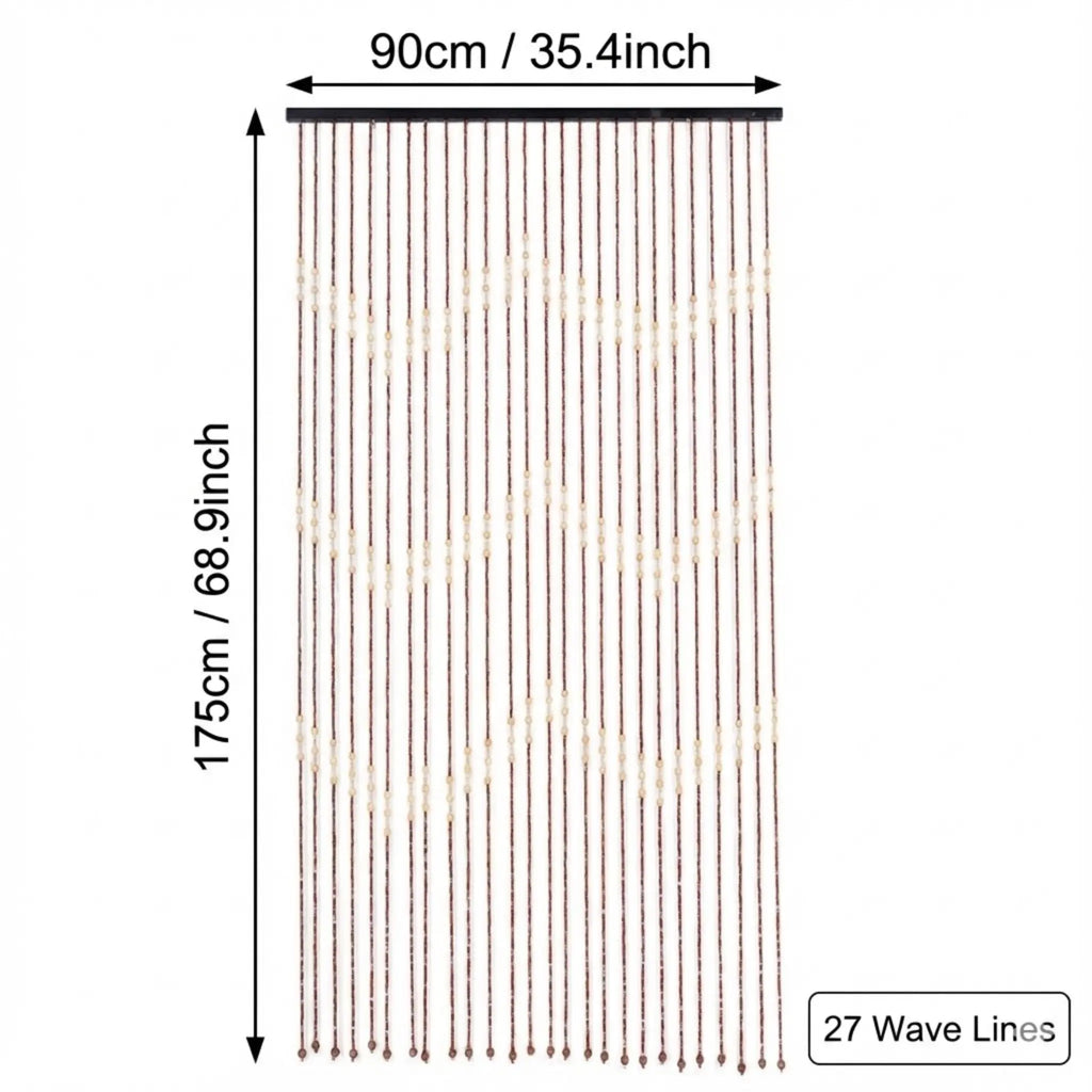Hand-Polished Bamboo Wood Door Beads Eco-Friendly Natural Home Decor 27 Strands Hanging String Curtain