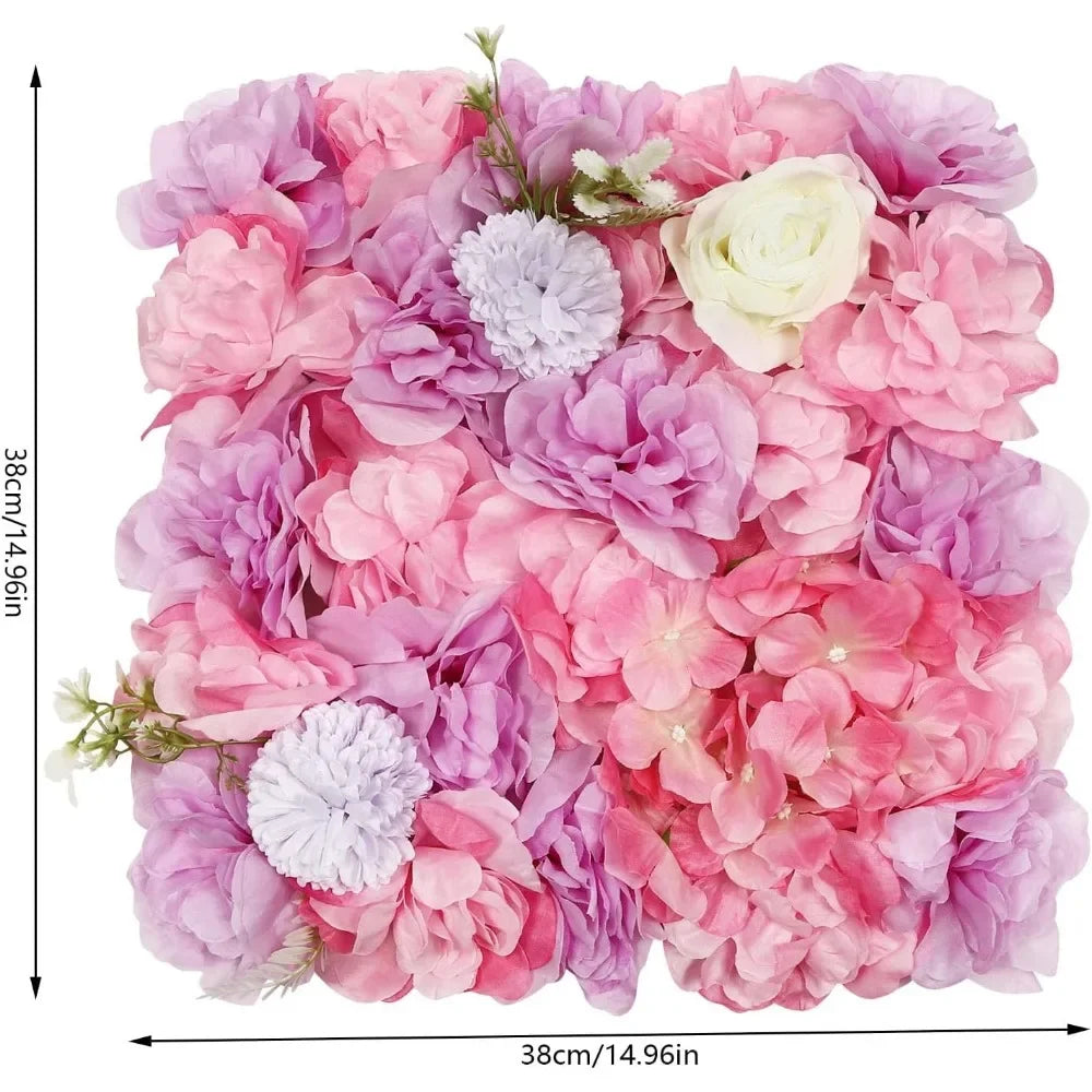 12PCS Flower Wall Panel 3D Artificial Flower Backdrop Wall Silk Hydrangea Rose Floral Panel for Wedding Terrace Garden Backyard
