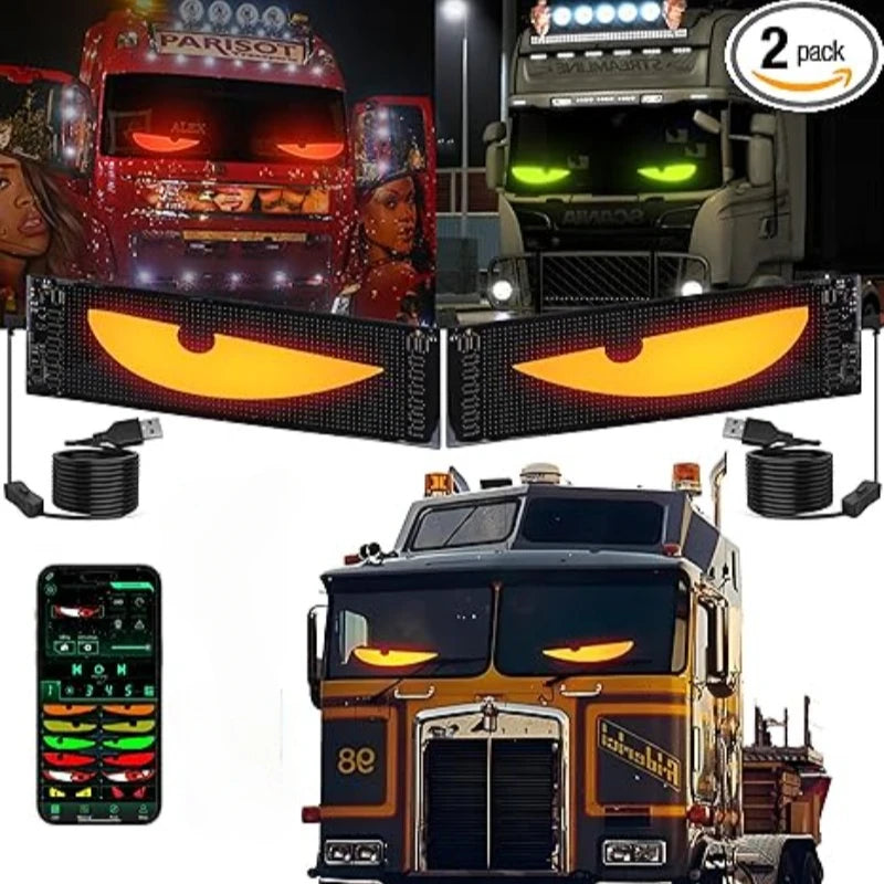 10.2x34.8CM 2PCS Huge Bright Devil Eyes LED Light  Remote Music Control Custom Text Lighting Scrolling For Board Windshield