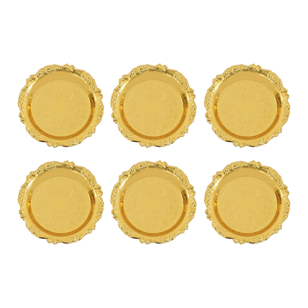 6PCS Snack Plates, 10cm Gold Serving Tray, Round Restaurant Serving Trays for Holding Fruit, Snacks, Desserts, Sweets, Jewellery