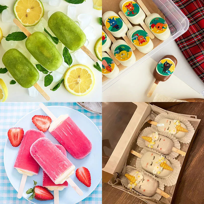 Popsicles Molds with 50pcs Wooden Popsicles Sticks Easy-Release Silicone Ice Pop Molds Making Ice Cream BPA Free Moulds NONE 제빙기