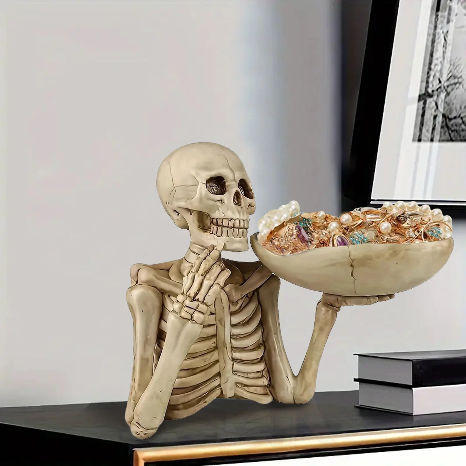 Halloween Candy Bowl resin skeleton tray decoration with bowl. Unique skeleton design suitable for indoor and outdoor decoration