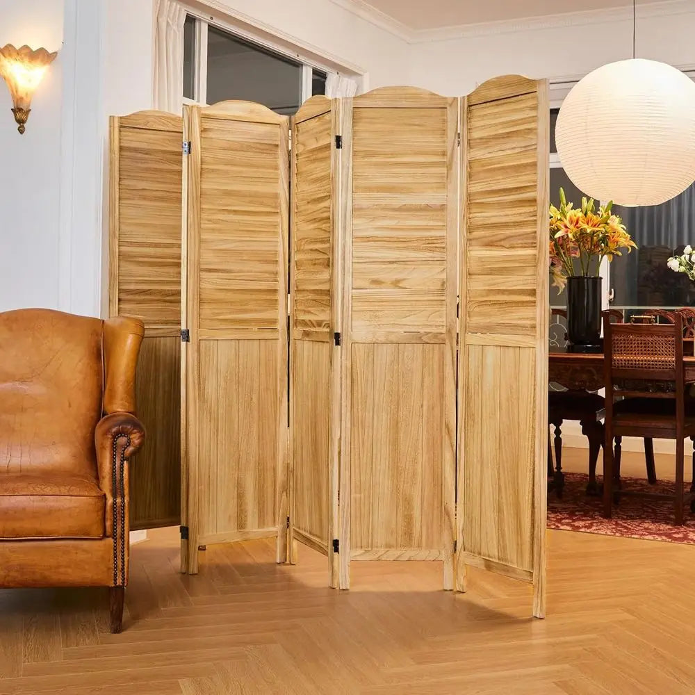 6-Panel Foldable Wooden & MDF Privacy Screens, 5.75 Ft Tall, Natural Finish, for Home Office and Bedroom