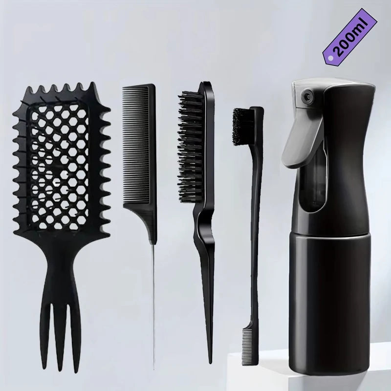 5-Piece Hair Styling Set: Curl Define Styling Brush Curved Rat Tail Comb Edge Control Brush-Perfect for Salon-Quality Results
