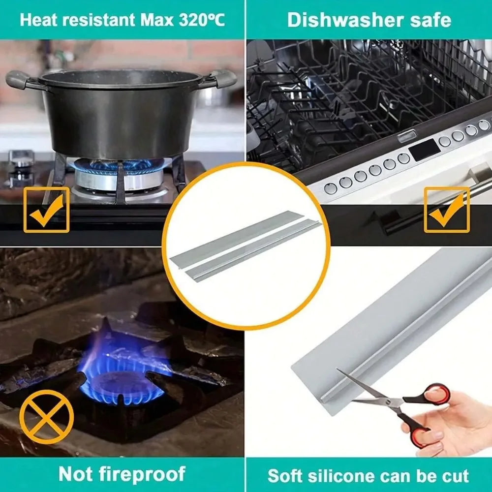 2PCS Kitchen Stove Gap Cover, PVC Self-Adhesive T-Shaped Seal Strip Oil Proof, for Countertop Sink Cabinet Gap Filler, Grey