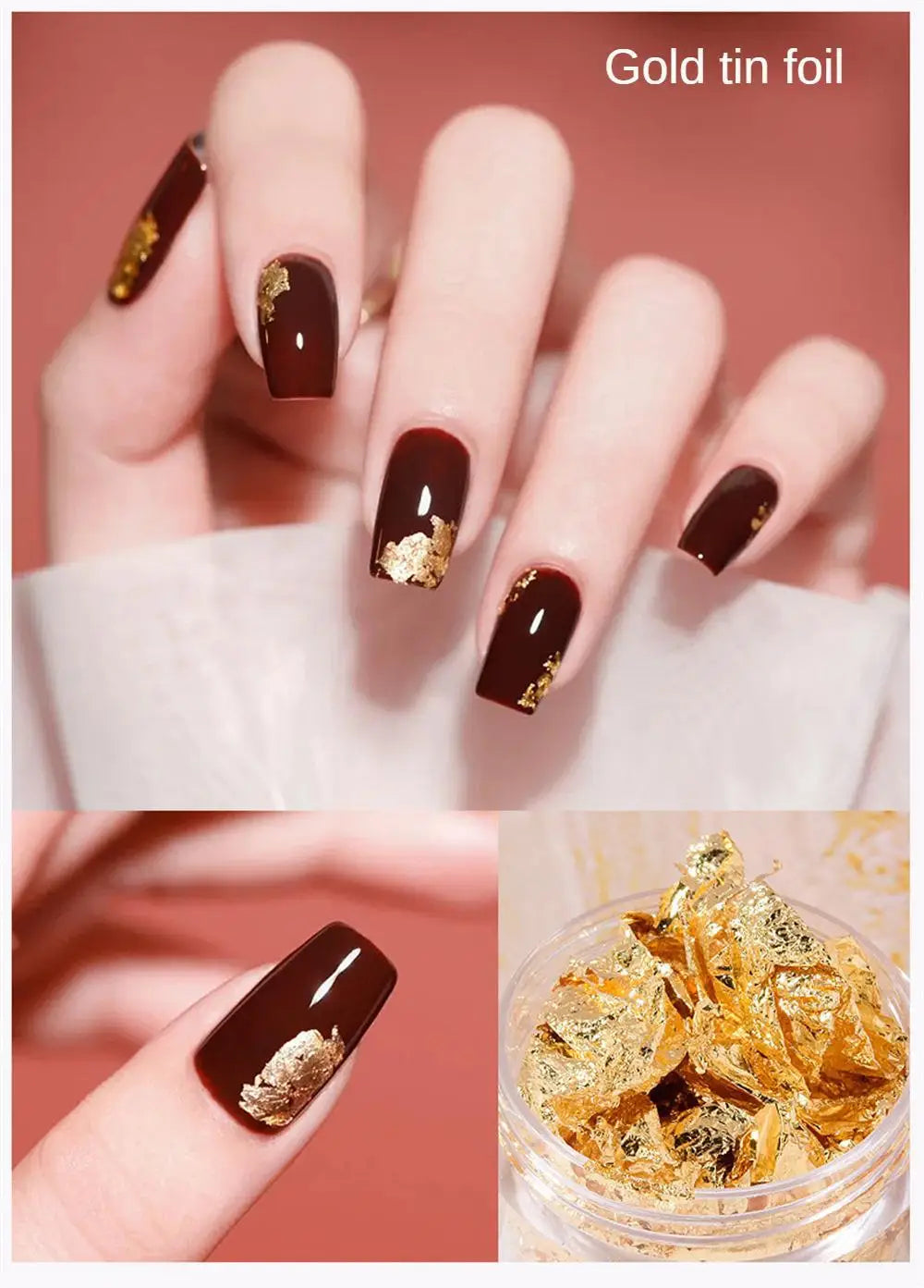 Nail Art Accessories Gold Silver Copper Foil Sequins Glitter Leaf Flake Sheet Bulk Foil Paper For Gilding Manicure Decoration