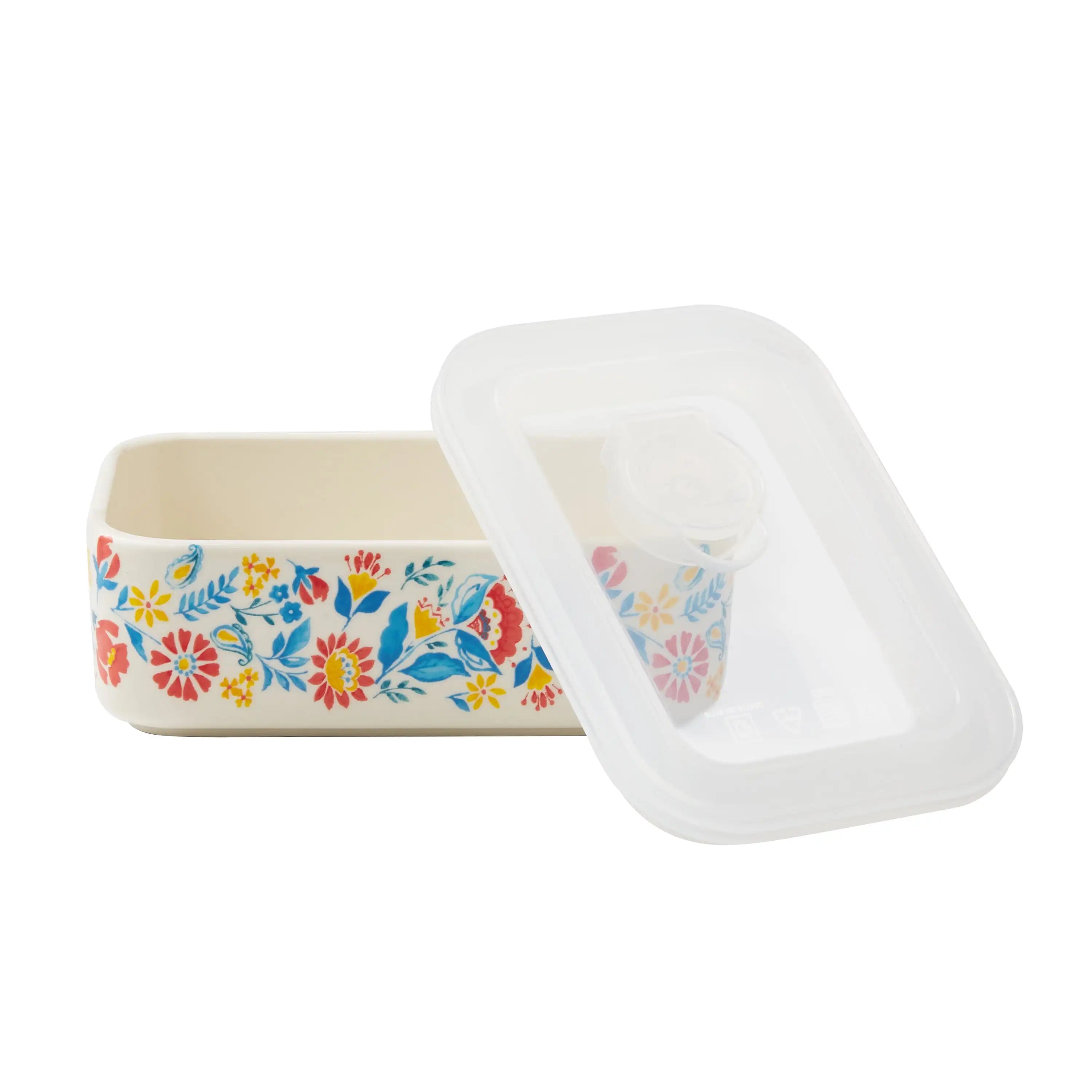 Sweet Rose Ceramic Nesting Bowls 6-Piece Set with Lids, Vintage Stoneware for Kitchen Prep & Storage