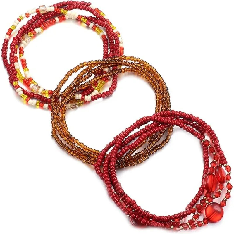 3Pcs Waist Beads for Women Belly Beads Elastic Chain African Waist Beads for Women Plus Size Bikini Jewelry