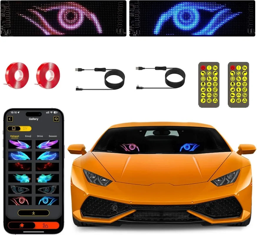 10.2x34.8CM 2PCS Huge Bright Devil Eyes LED Light  Remote Music Control Custom Text Lighting Scrolling For Board Windshield