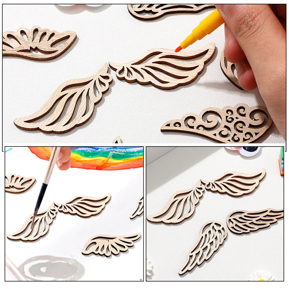 40pcs Wood Wing Cutouts Angel Shape Unfinished Wooden Slices For Diy Craft Ornament Christmas Party Supplies Hanging Decor