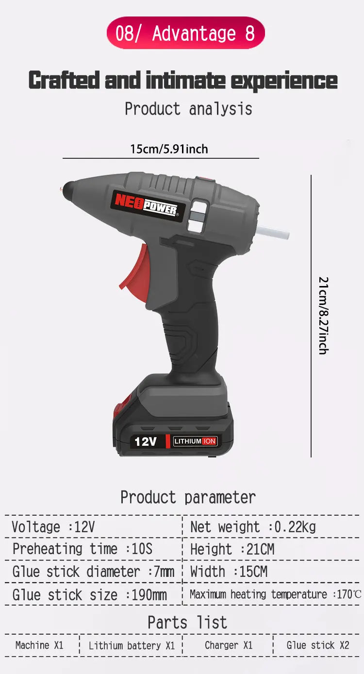 12V cordless hot glue gun kit and hot glue sticks