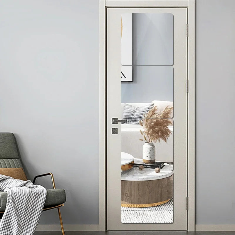 3D Mirror Wall Sticker DIY Square Acrylic Decal 2mm Full Body Wall Mirror Stickers for Bedroom Living Room Home Decor 2/4pcs