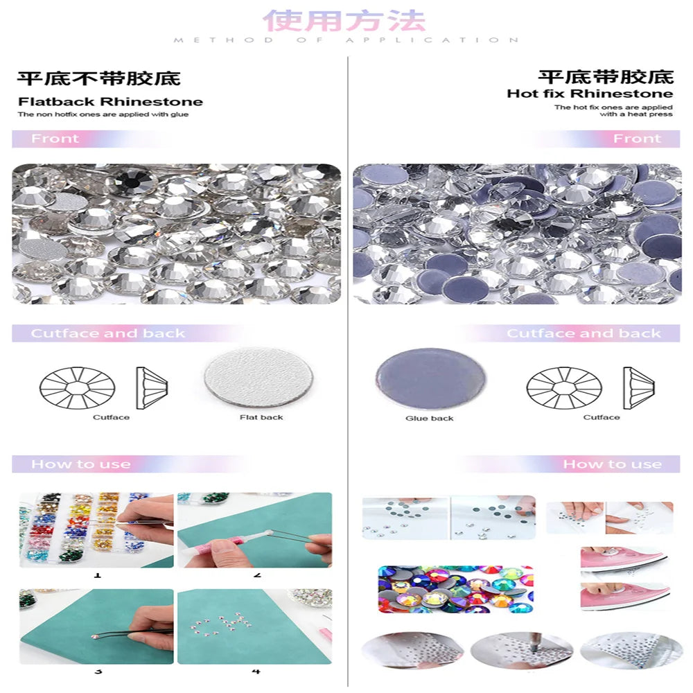 SS6-SS30 Boxed Glass Hotfix Crystal Mix Size Flatback Rhinestones Iron On Diamond Stones For Nail Art Crafts Dress Decoration