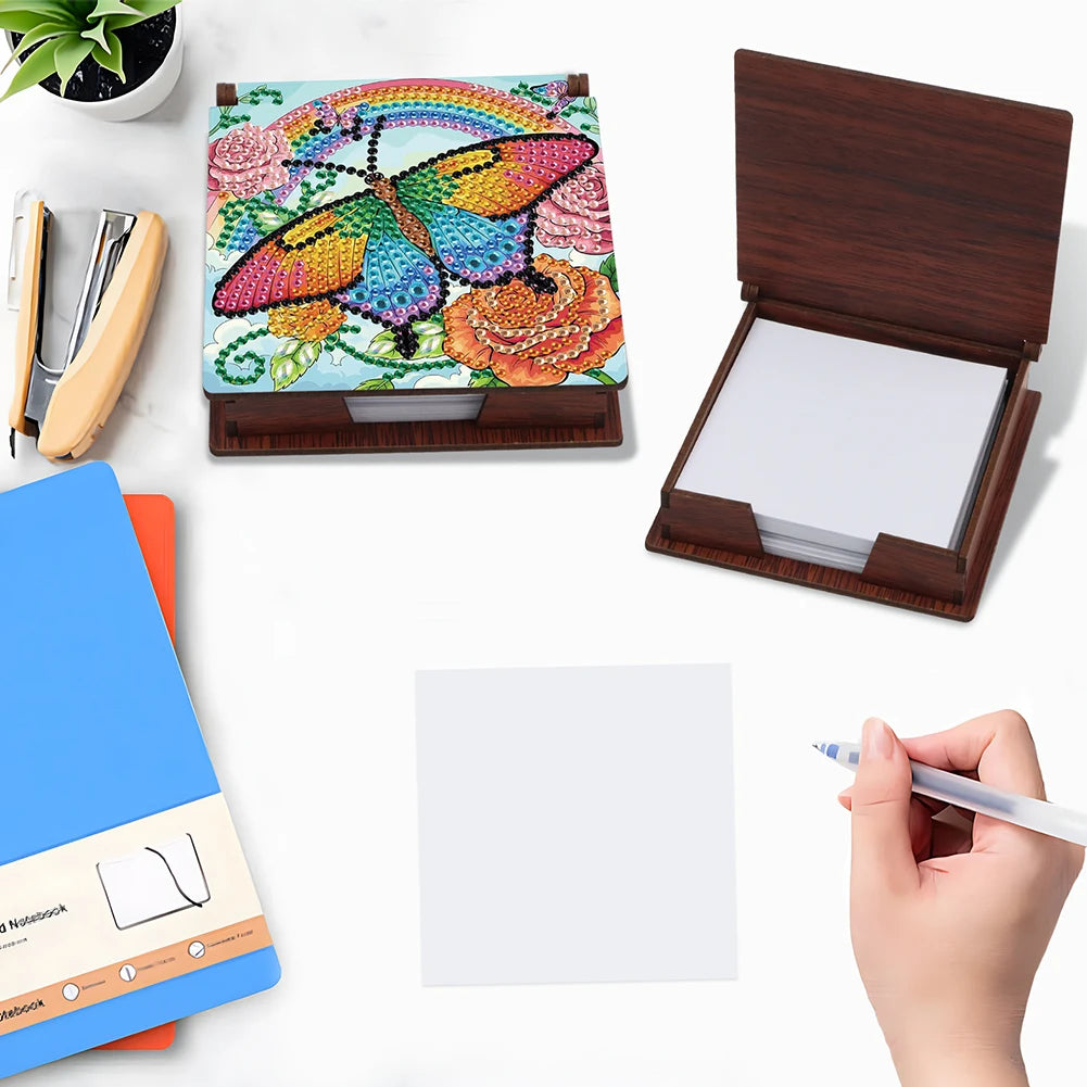 Wood DIY 5D Diamond Painting Note Box with 160 Sheets Crystal Art Sticky Notes Holder for Office Workplace Home Gifts
