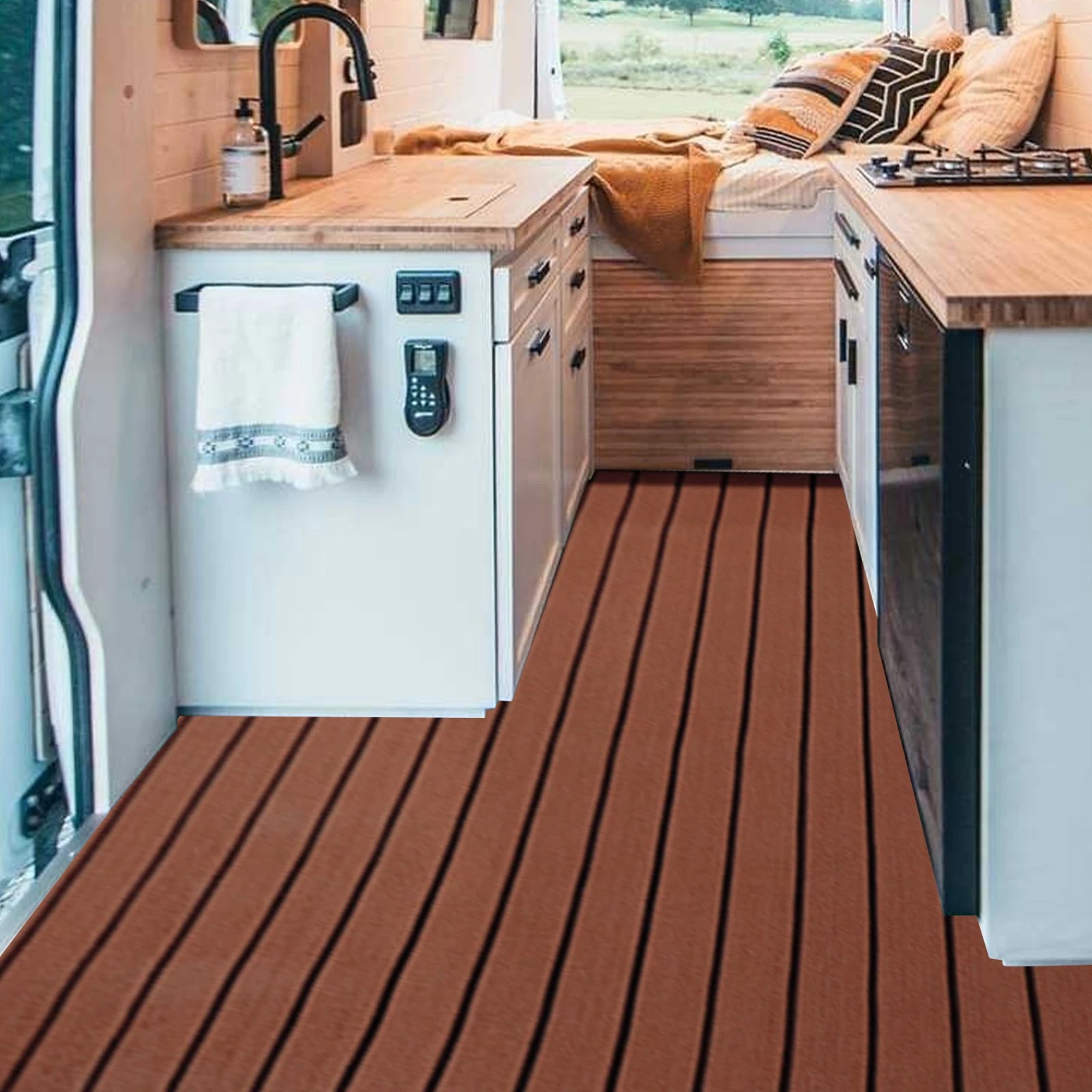 EVA Foam Teak Boat Decking Sheet Carpet Self-Adhesive Marine Yacht RV Boat Flooring Mats Decking Pad 94.5" x 35.4" Brown