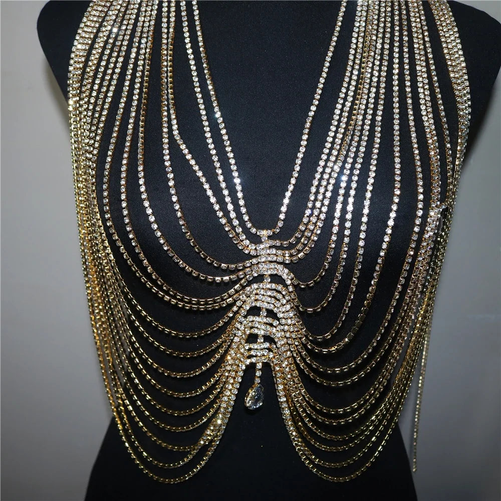 2022 New Crystal Tassel Drop Pendant Top Body Chain Bra for Women Luxury Rhinestone Body Bralette Chest Chain Bikini Jewelry