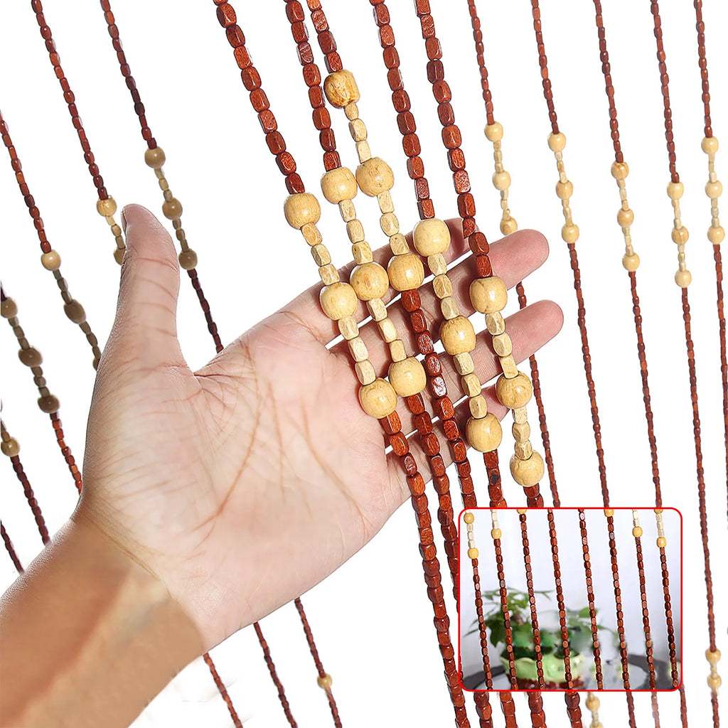 Hand-Polished Bamboo Wood Door Beads Eco-Friendly Natural Home Decor 27 Strands Hanging String Curtain