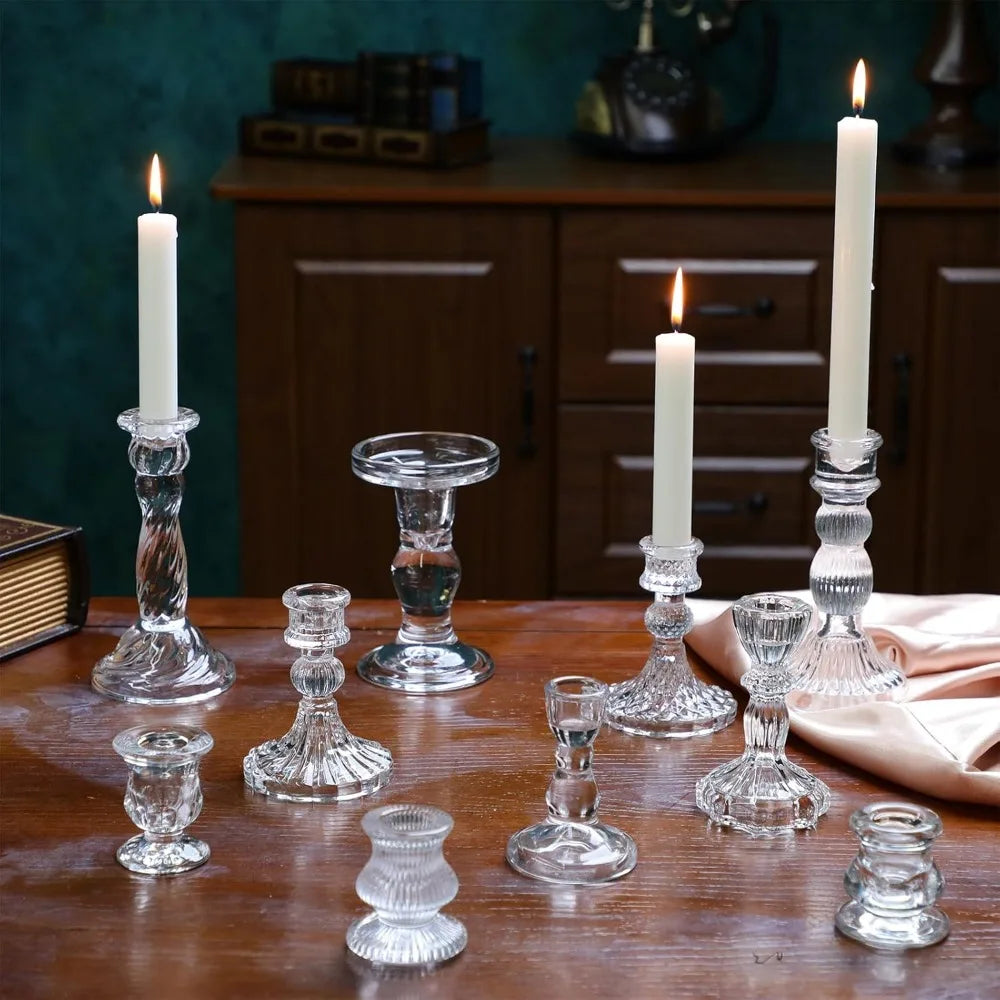 Crystal Taper Candle Holders - 30 Pack Clear Glass Candlestick Holders for 0.8 Inch Candles, Decorative Crystal Candle Accessori