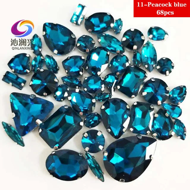 68Pcs Mix Crystal Sliver Claw Setting Rhinestones Sewing Clothe For Needlework Stone DIY Sew On Wedding Dress Shoes Bags
