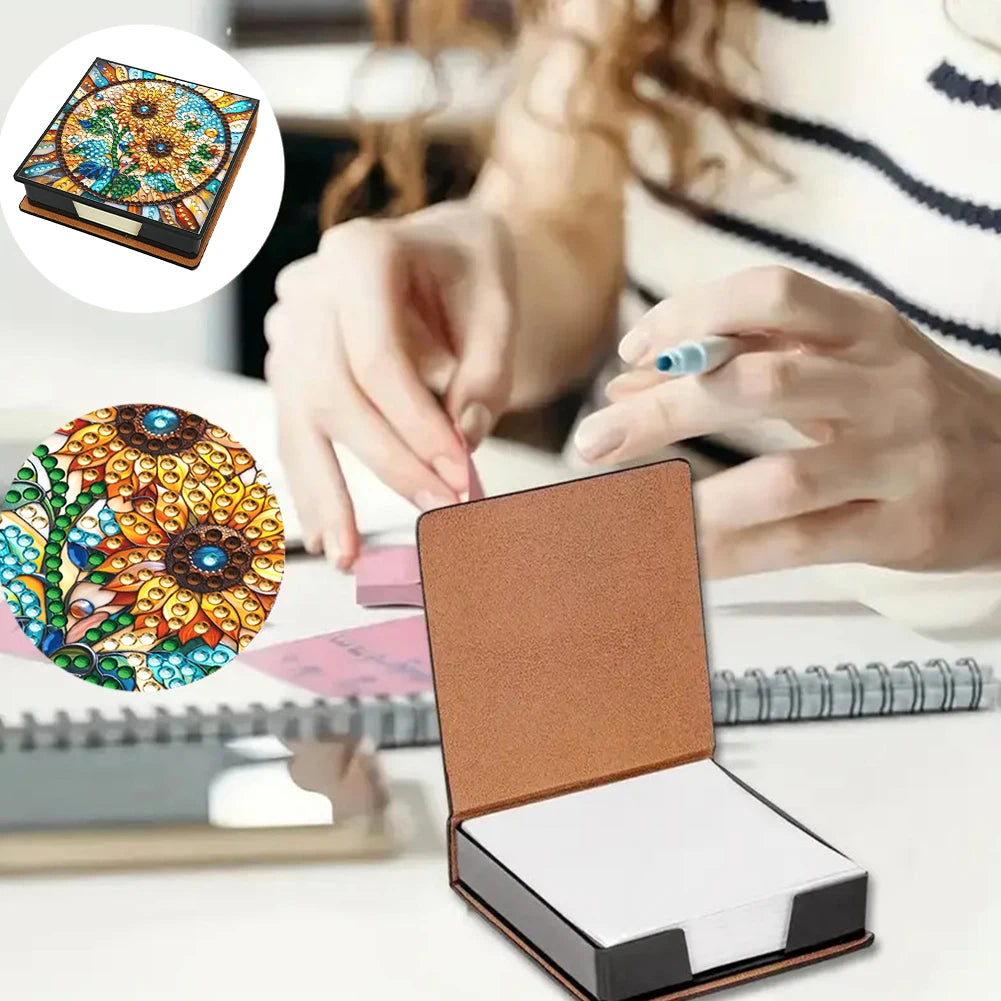 Sunflower PU DIY 5D Diamond Painting Note Box with 150 Sheets for Office Home