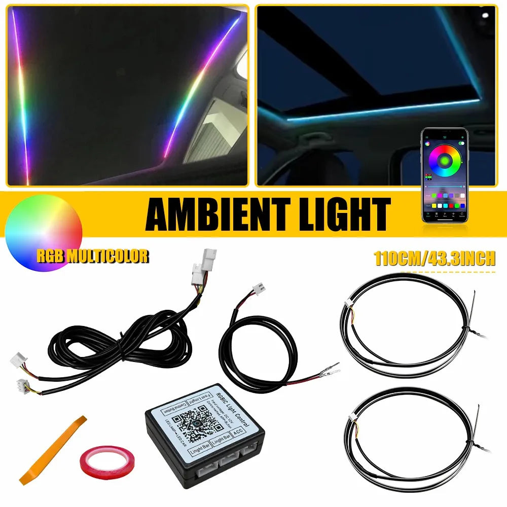 1Set Universal Colorful LED Sunroof Lights RGB Car Roof Panoramic Skylight Ambient Lamp Strips APP Control  LED Light Strip Kit