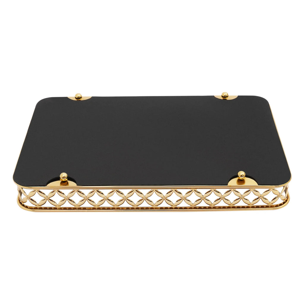 Rectangle Gold Decorative Tray Mirror Tray, Tabletop Decoration Tray with Handles for  Dresser, Bedroom, Cafe, Closet, Bar