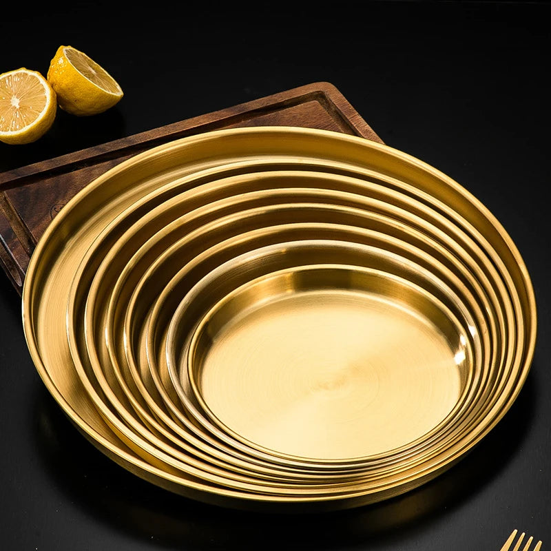 Kitchen Bar Tableware Cake And Fruit Snack Plate Kitchen Accessories Stainless Steel Plate Camping Picnic Plate