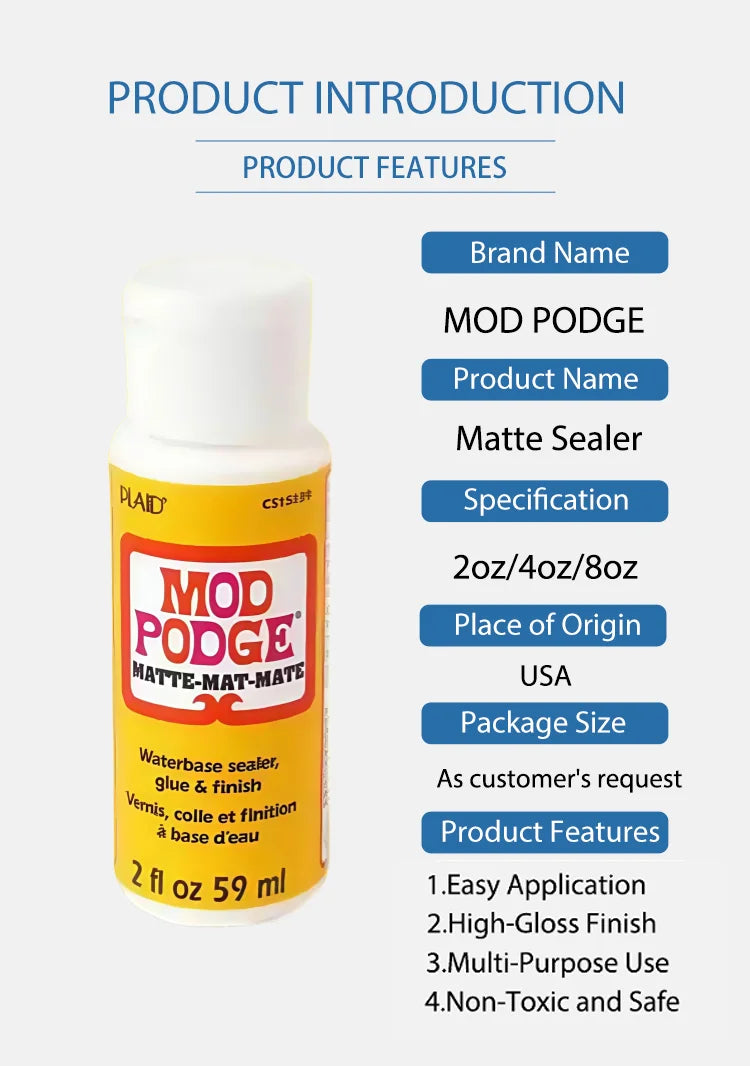 Mod Podge Matte Sealer Glue and Finish Quick Dry Easy Clean for Wood Paper Fabric & More Non-Toxic 2oz/4oz/8oz