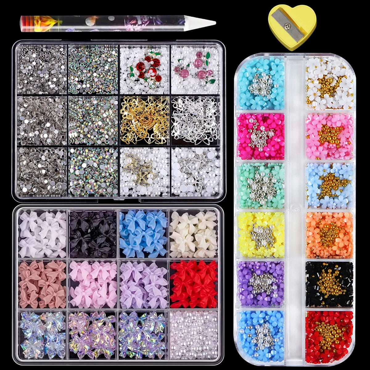 3 boxes/multi-style nail jewelry mix Flat back glass rhinestone mix color/shape Nail art rhinestone crystal shiny flat back rhin