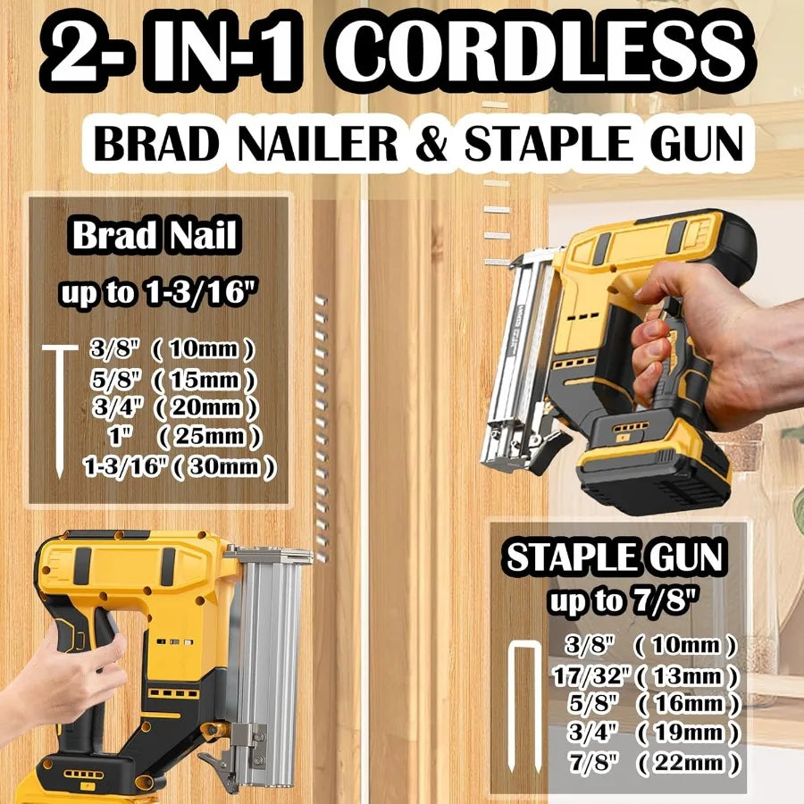 Electric Nail Gun for De-walt 20V Battery 18 Gauge 2 in 1 Brad Nailer Cordless Brushles Staple Gun with 1000pcs Nails and 500pc