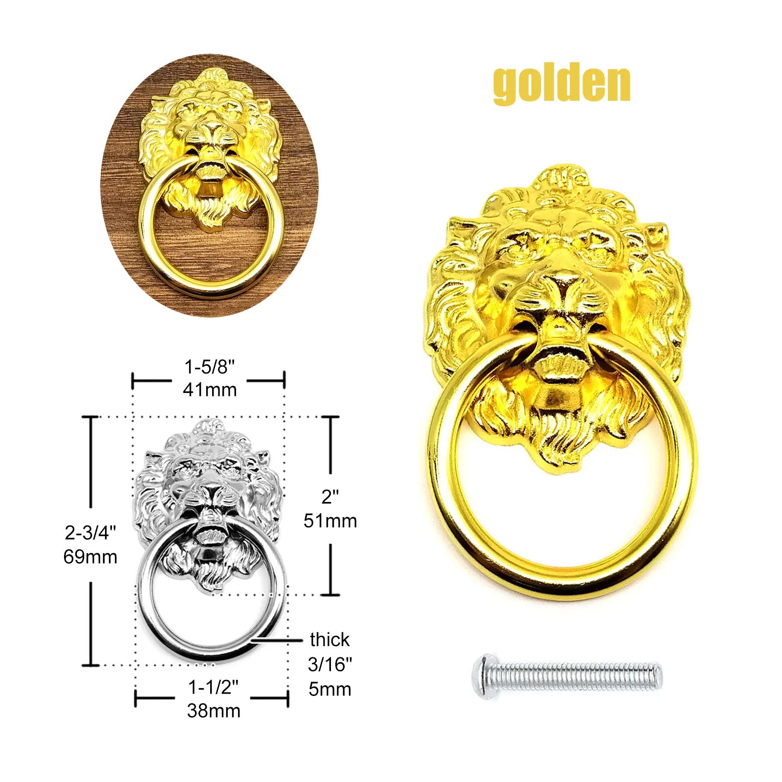 1/2/4/6pcs Lion Head Shape Single Hole Jewelry Chest Box Cabinet Cupboard Dresser Drawer Handle Pull Knob Ring 4 color 41x69mm