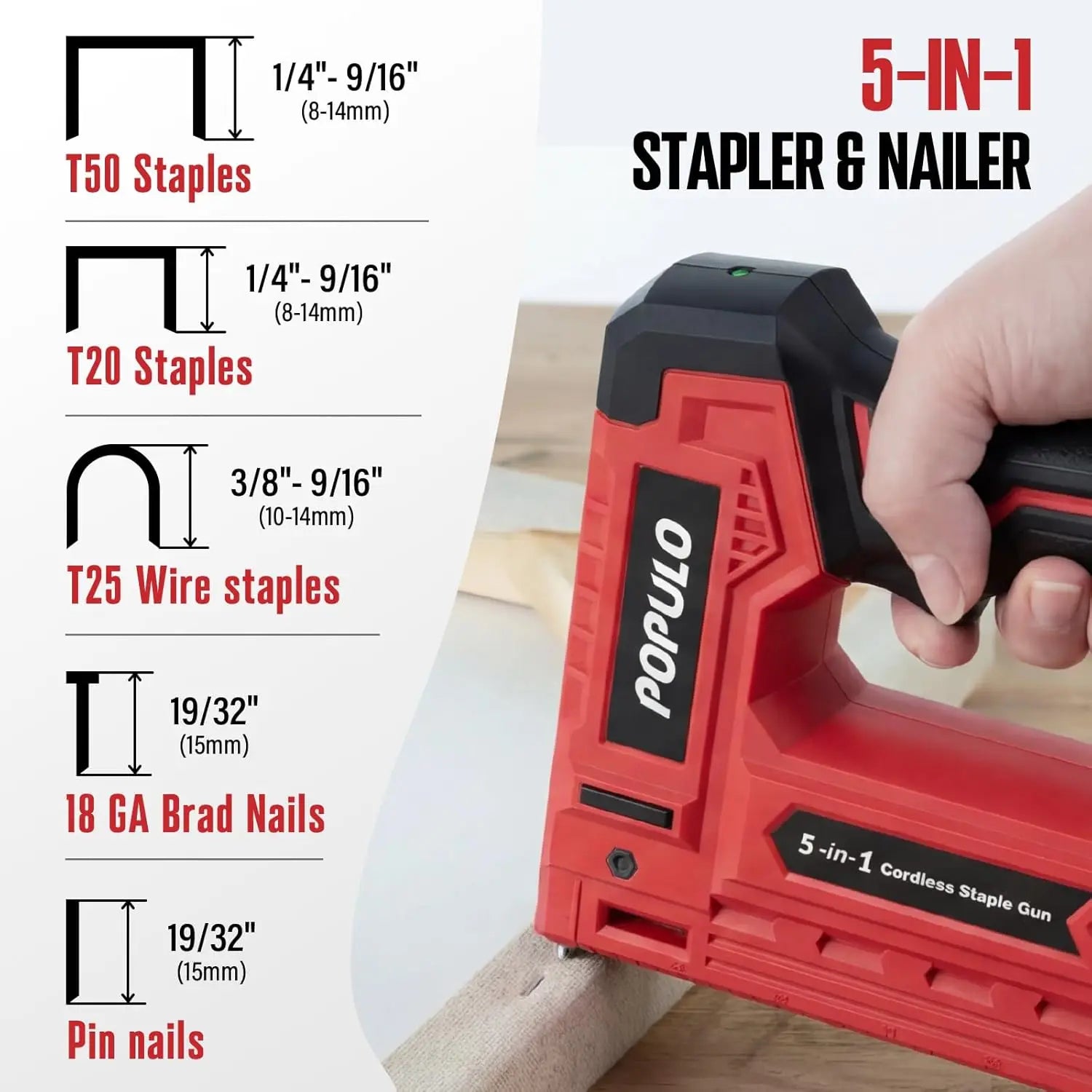 5-in-1 Cordless Electric Staple Gun Kit with 4V Battery, 2000 Staples & Nails for Home DIY Wood Upholstery