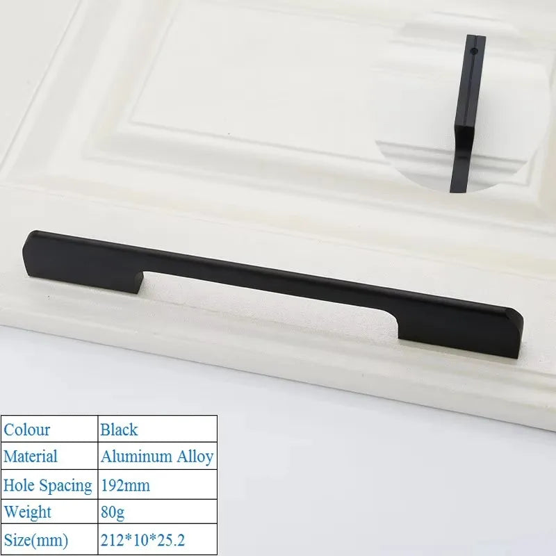 Black Aluminum Alloy Security Door Handles American Style Lengthen Cabinet Door Handle Modern Decorative Drawer Flush Handles