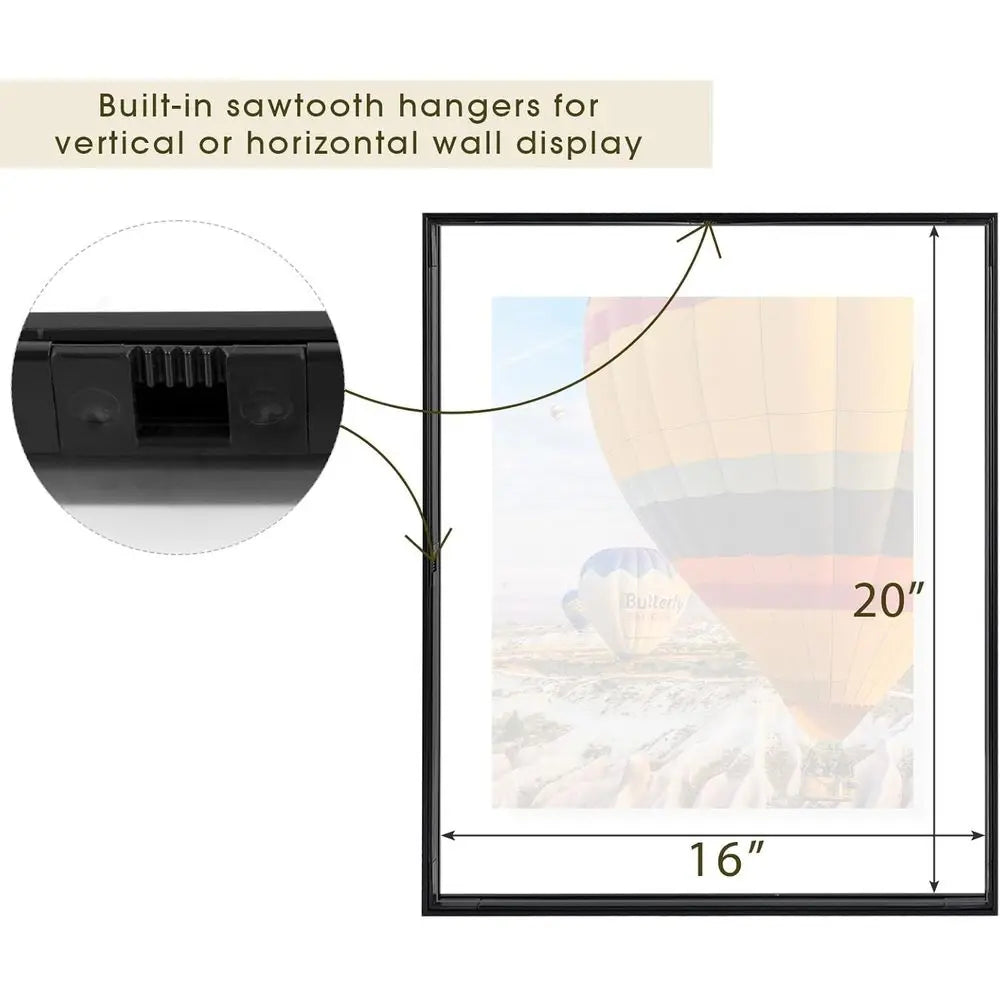 Aluminum 16x20 Picture Frame with Tempered Glass, Holds Photos up to 16x20, Ideal for Home or Gallery, Black, 3-Pack