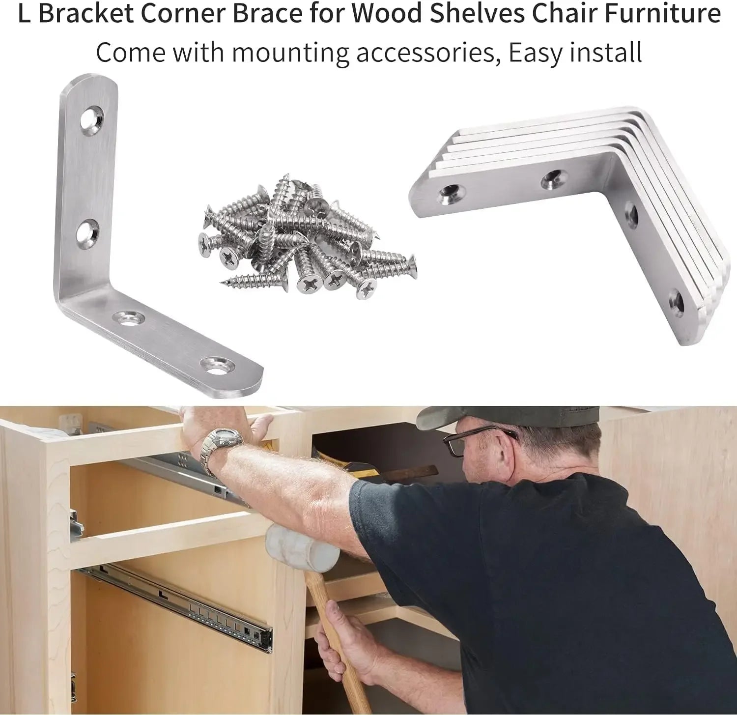 20-1pcs L Shaped Corner Brace Stainless Steel Joint Bracket 90 Degree Connector Fastener Furniture Shelves Cabinet Support Frame