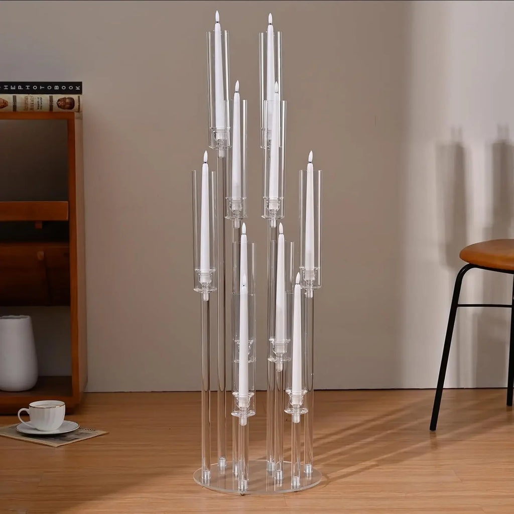 10Pcs Acrylic Candelabra Centerpiece 10 Arm Candelabras for Wedding Clear Candle for Tables Dinner Party