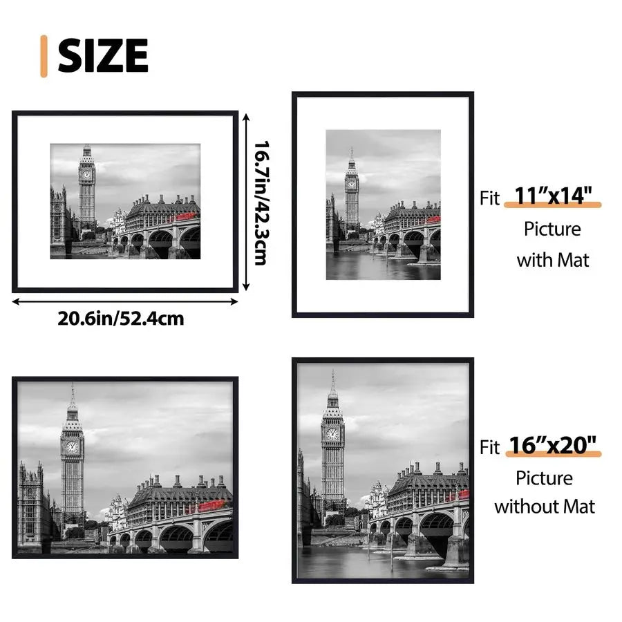 16x20 Picture Frame Set of 6 with Shatter Resistant Plastic Glass, Thin Border Light Weight Poster Frames for Wall Gallery Displ