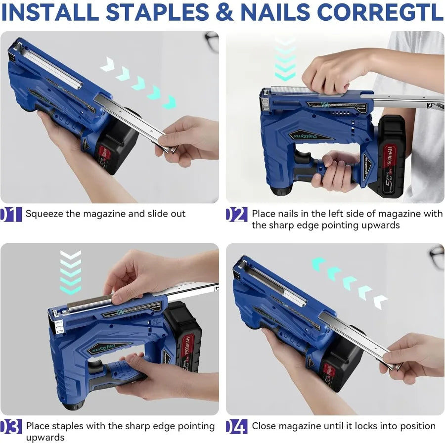 Electric Staple Gun 3/8 Cordless Brad Nailer 2 in 1 Brushless Nail Gun/Staple Gun with 1000 Nails and 1000 Staples Cordless Fix