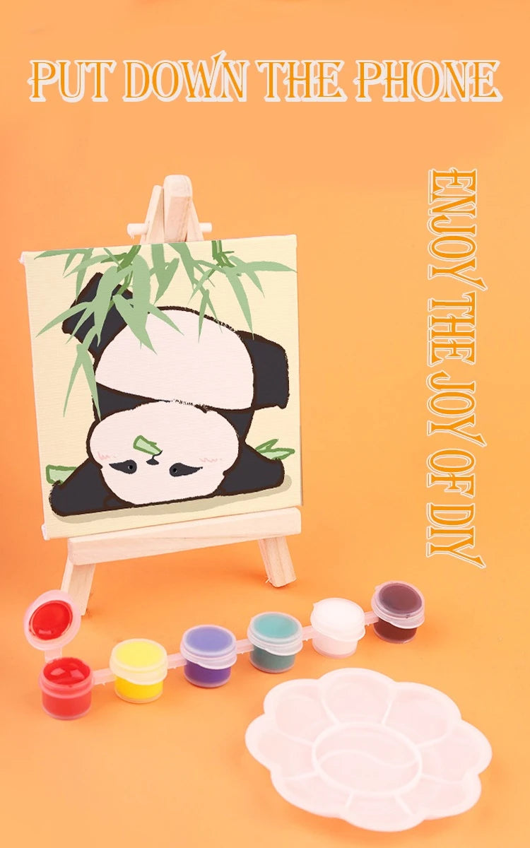 DIY Digital Oil Painting Set 10x10cm Mini Square Art Canvas Easel Acrylic Hand-Painted Art Board