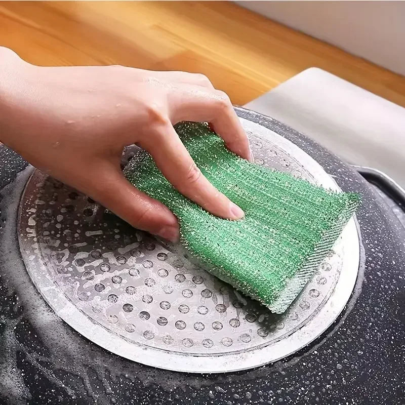 Steel Wire Sponge Wipe Non-stick Oil Brush Double Sided Cleaning Cloth Kitchen Dishcloth Scouring Pad Rag Cleaning Tool
