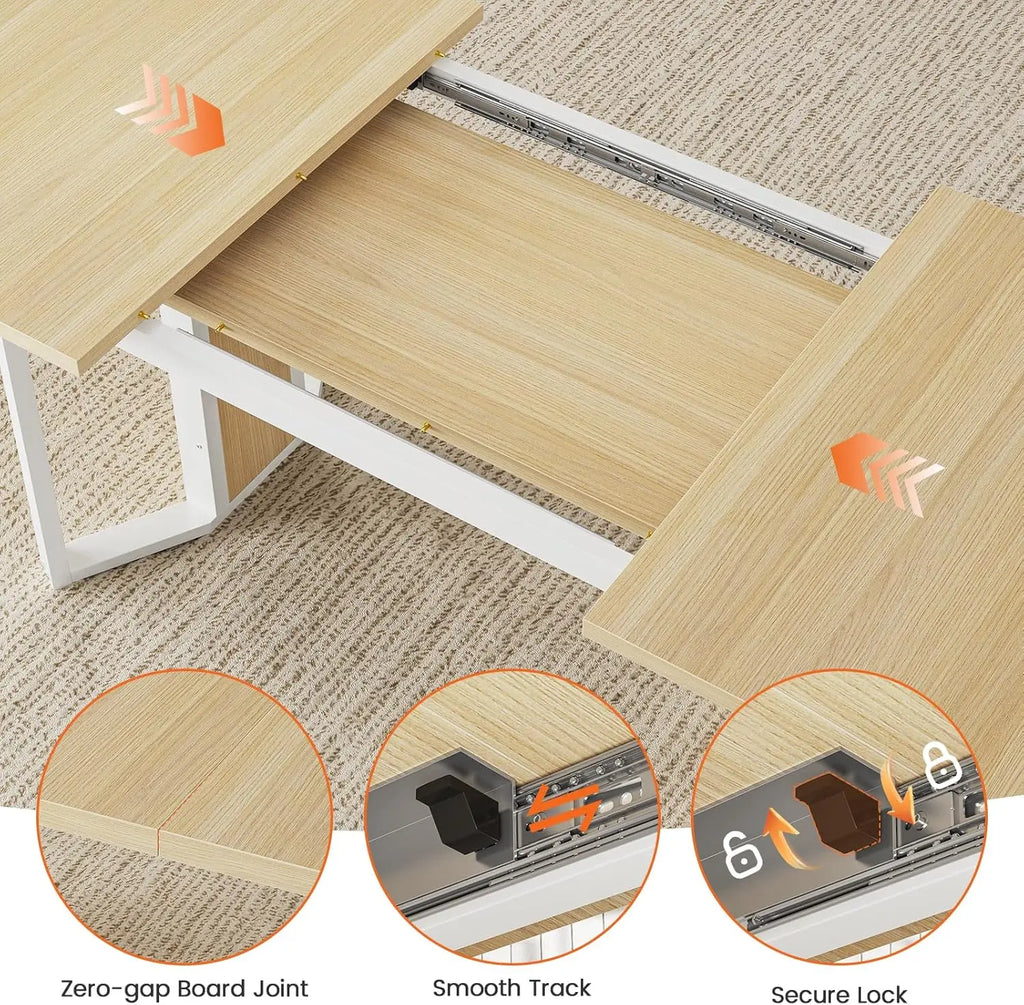 NEW 5-Piece Dining Table Set , 63" Extendable Kitchen Table , Dining Room Table with MDF Board & Metal Frame-Natural