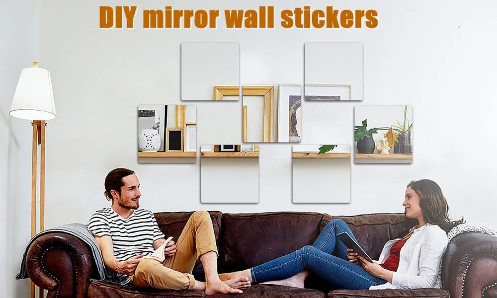 3D Mirror Wall Sticker DIY Square Acrylic Decal 2mm Full Body Wall Mirror Stickers for Bedroom Living Room Home Decor 2/4pcs
