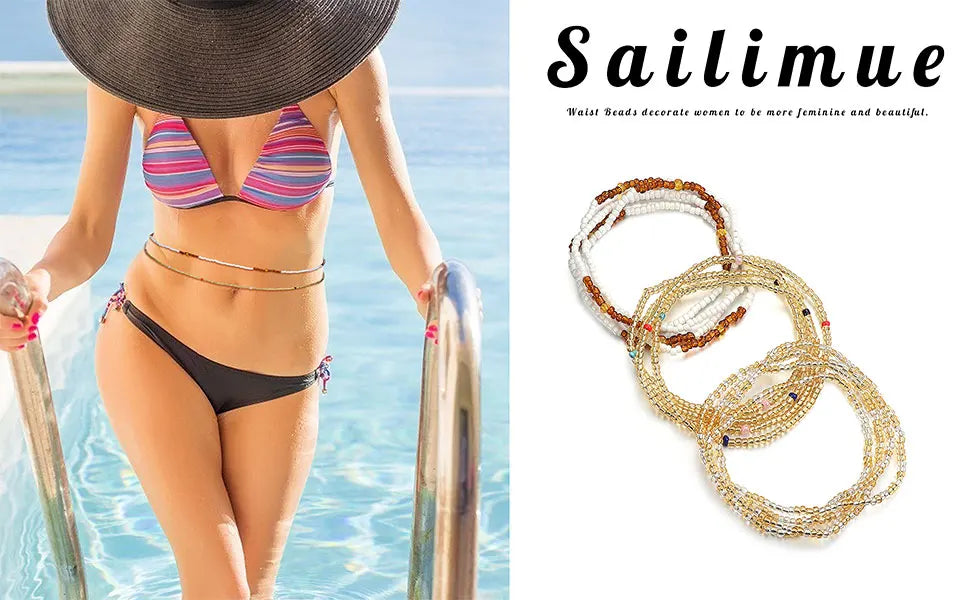 3Pcs Waist Beads for Women Belly Beads Elastic Chain African Waist Beads for Women Plus Size Bikini Jewelry
