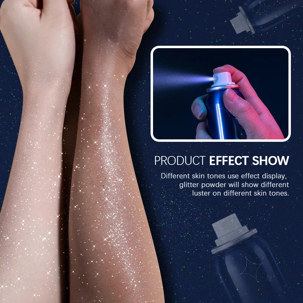 60ml Shiny Silver Glitter Spray High Gloss Glitter Powder Spray Waterproof Shiny Powder Makeup for Body Face Highlight Makeup