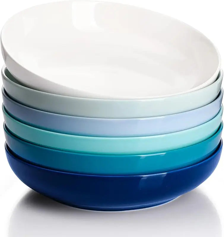 Set of 6 Porcelain Pasta Bowls 22oz - White 7.6-Inch Salad & Serving Plates, Microwave & Dishwasher Safe Dinnerware