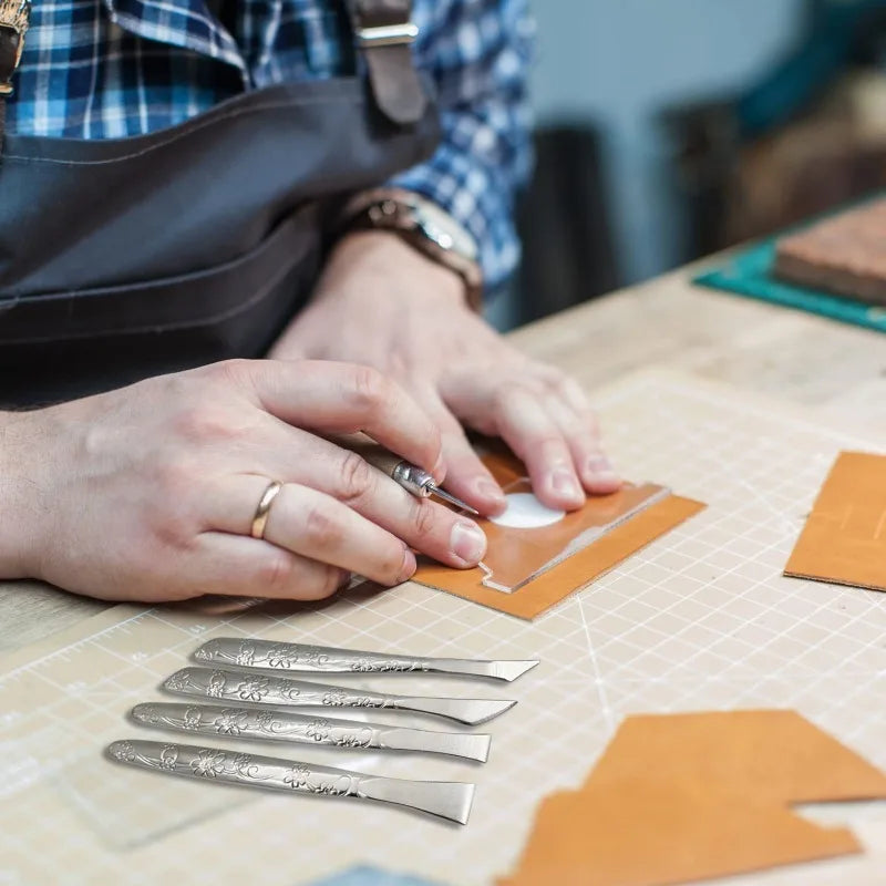 Leather Craft Knife 1 Set of 8 PCS Leather Cutting Tool Leather Craft Skiving Sharp Handle Knife Leather Craft Handwork DIY Tool