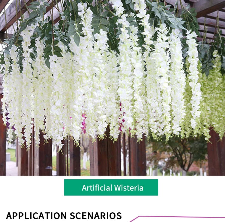 Artificial Wisteria Flower Hanging Garland, Rattan Fake Flower, String Flower, Wedding Party, Garden,  Home Wall Decor, 12PCS